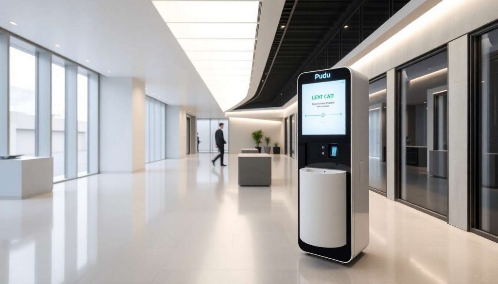 Hygiène 4.0 à Bordeaux : Pourquoi la station autonettoyante du Pudu CC1 séduit les gestionnaires de bureaux.