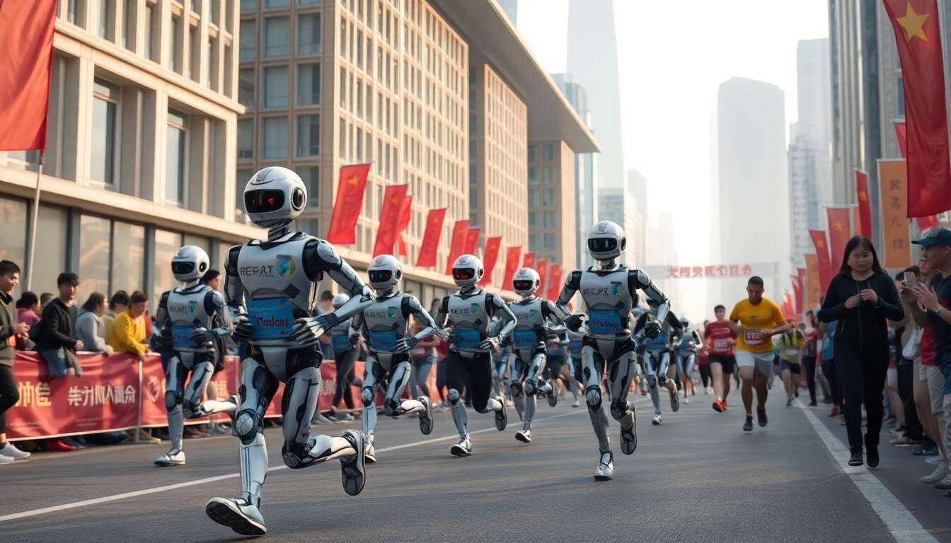 Premi&egrave;re course pour les robots humano&iuml;des en chine